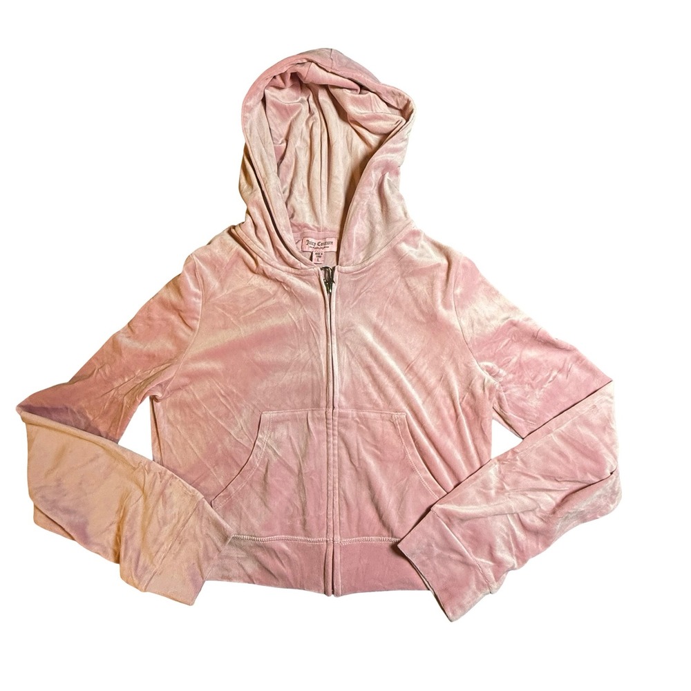 Juicy Couture Pink Velour Rhinestone Logo Zip Up‎ Hoodie Sweatshirt Large Y2K